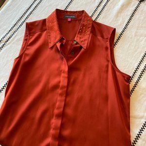 Vince Camuto Dark Orange Studded Collar Sleeveless Button-down Top - SP